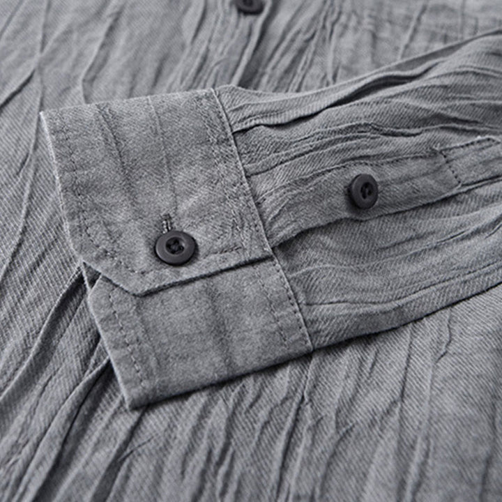 Camisas de lino y ramio para hombre con cuello alto, manga larga, arrugas y botones, con estampado de Buddha Stones - image 7