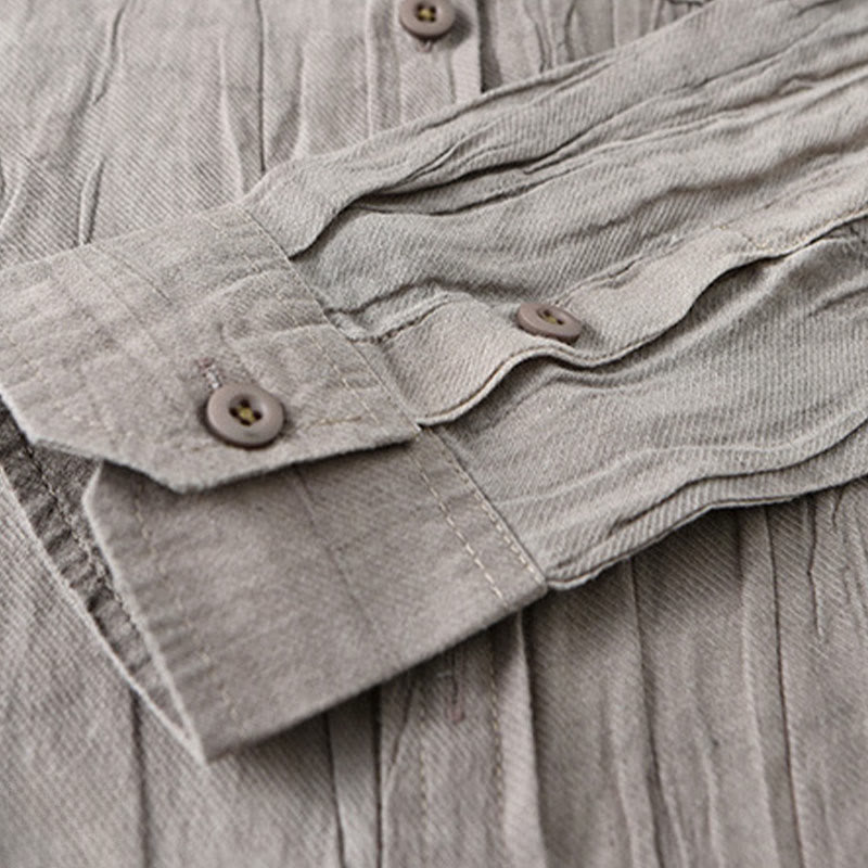 Camisas de lino y ramio para hombre con cuello alto, manga larga, arrugas y botones, con estampado de Buddha Stones - image 17