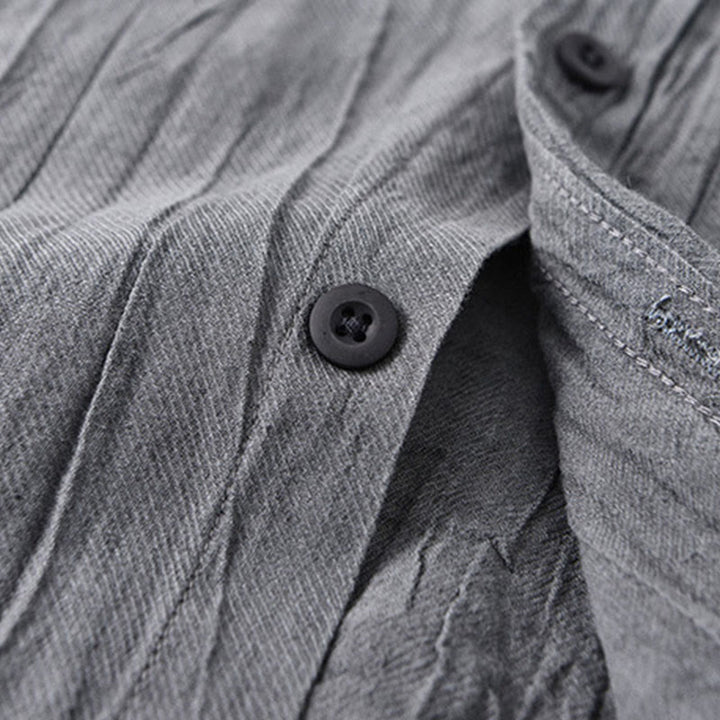 Camisas de lino y ramio para hombre con cuello alto, manga larga, arrugas y botones, con estampado de Buddha Stones - image 6