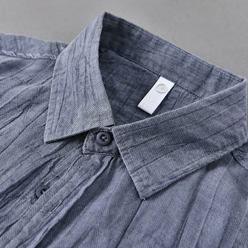 Camisas de lino y ramio para hombre con cuello alto, manga larga, arrugas y botones, con estampado de Buddha Stones - image 1