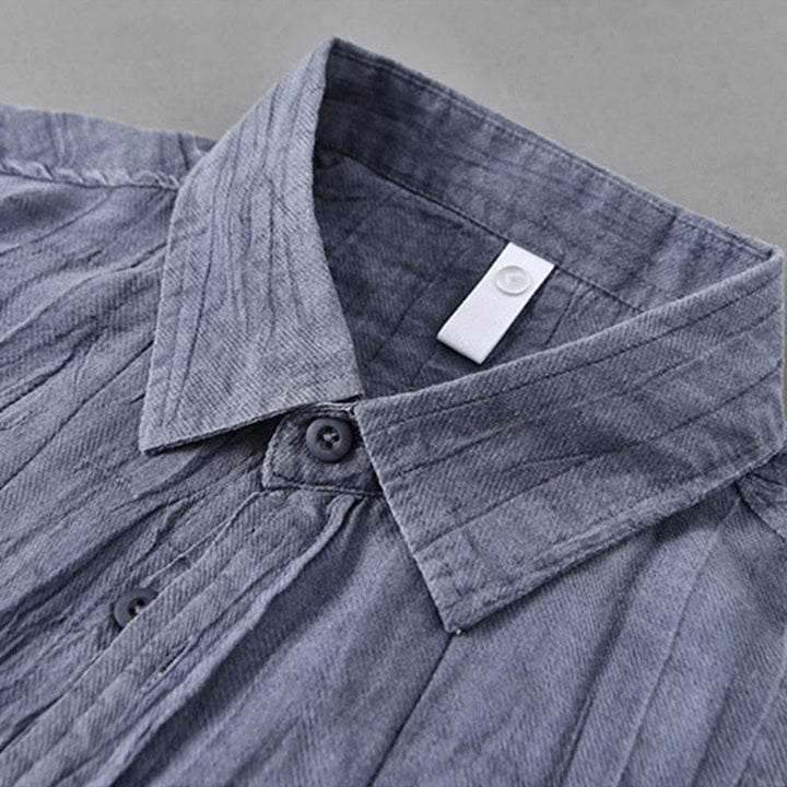 Camisas de lino y ramio para hombre con cuello alto, manga larga, arrugas y botones, con estampado de Buddha Stones - image 1