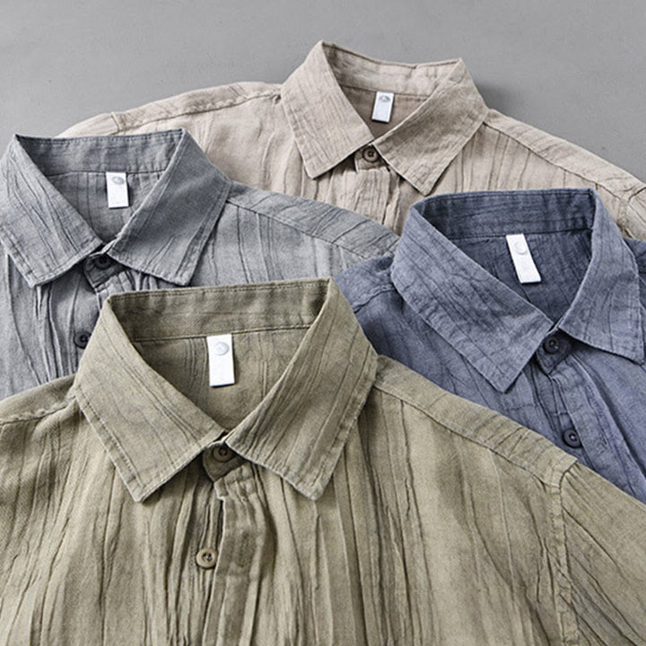 Camisas de lino y ramio para hombre con cuello alto, manga larga, arrugas y botones, con estampado de Buddha Stones - image 20
