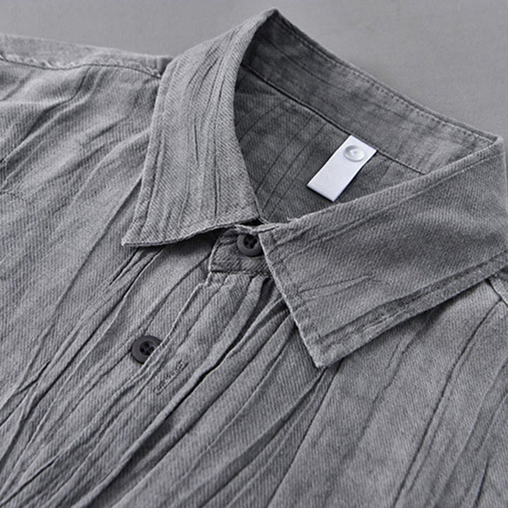 Camisas de lino y ramio para hombre con cuello alto, manga larga, arrugas y botones, con estampado de Buddha Stones - image 5
