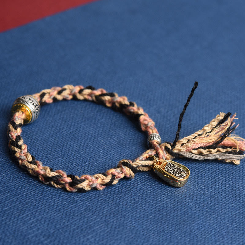 Pulsera de cuerda con zakiram tallado con Om Mani Padme Hum del Tíbet y Buddha Stones - Cuerda rosa (circunferencia de la muñeca: 16-20 cm) - image 4