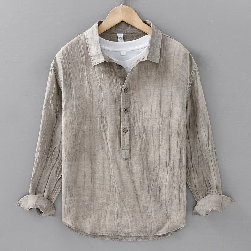 Camisas de lino ramio para hombre con cuello alto, manga larga, arrugas y medio botón, con estampado de Buddha Stones - Lino - US/UK/AU42, EU52 (3XL) - image 0