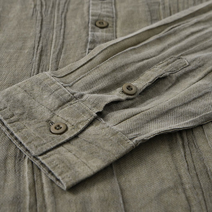 Camisas de lino ramio para hombre con cuello alto, manga larga, arrugas y medio botón, con estampado de Buddha Stones - image 18