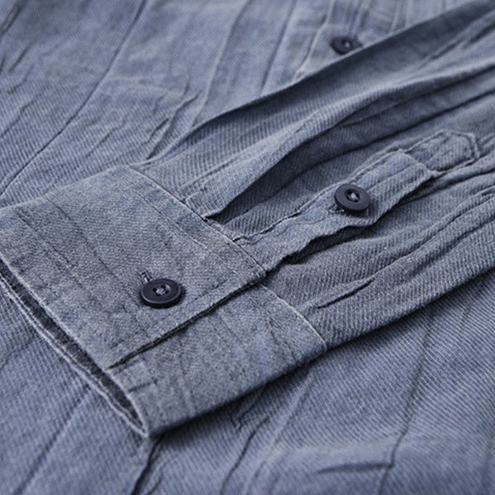 Camisas de lino ramio para hombre con cuello alto, manga larga, arrugas y medio botón, con estampado de Buddha Stones - image 14