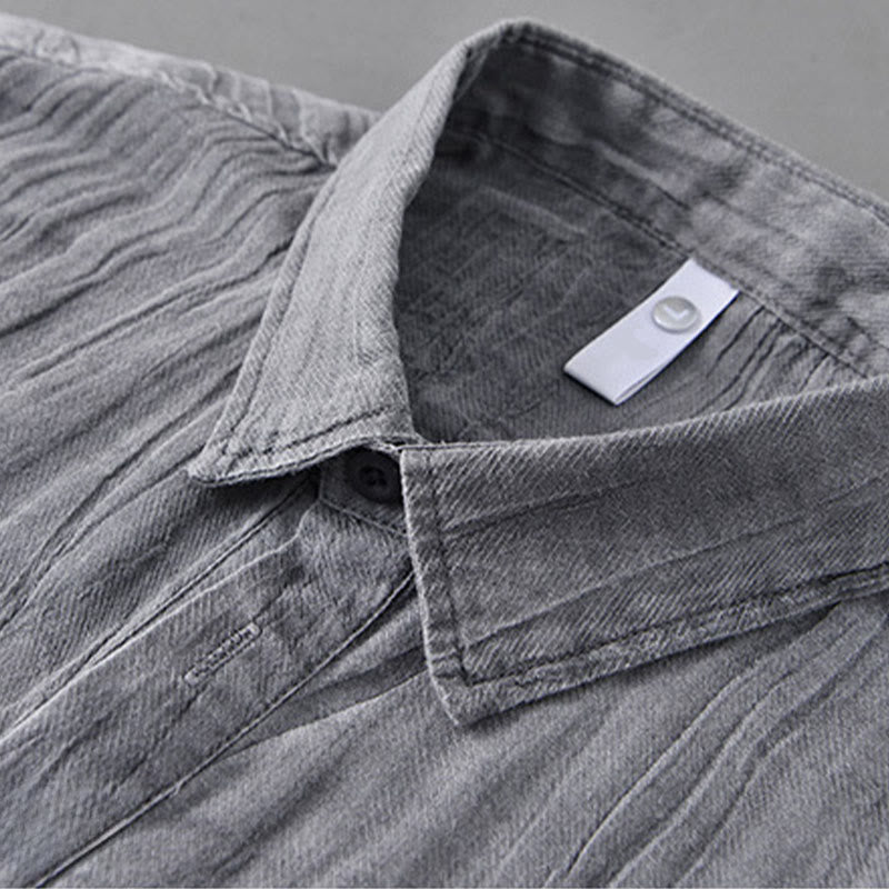 Camisas de lino ramio para hombre con cuello alto, manga larga, arrugas y medio botón, con estampado de Buddha Stones - image 6