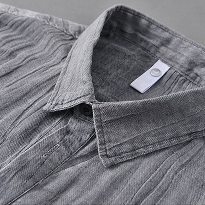 Camisas de lino ramio para hombre con cuello alto, manga larga, arrugas y medio botón, con estampado de Buddha Stones - image 6