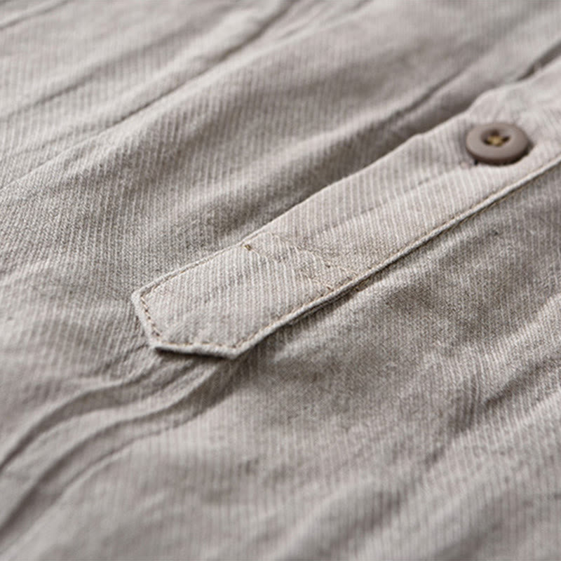 Camisas de lino ramio para hombre con cuello alto, manga larga, arrugas y medio botón, con estampado de Buddha Stones - image 2