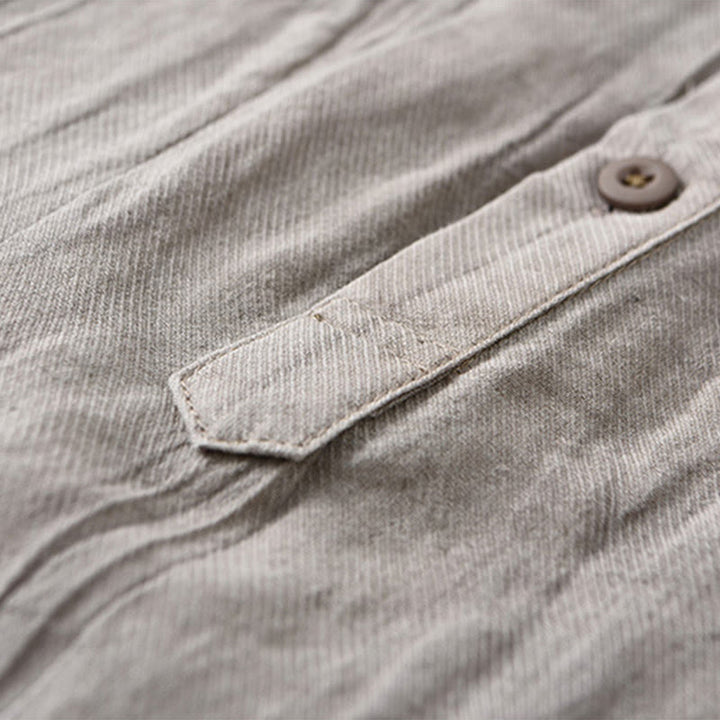 Camisas de lino ramio para hombre con cuello alto, manga larga, arrugas y medio botón, con estampado de Buddha Stones - image 2