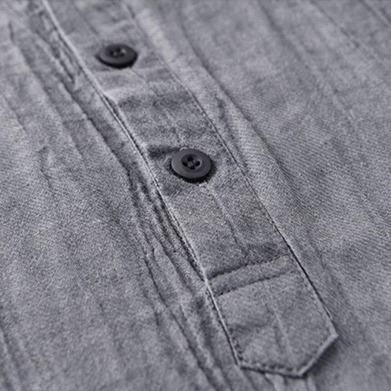 Camisas de lino ramio para hombre con cuello alto, manga larga, arrugas y medio botón, con estampado de Buddha Stones - image 7