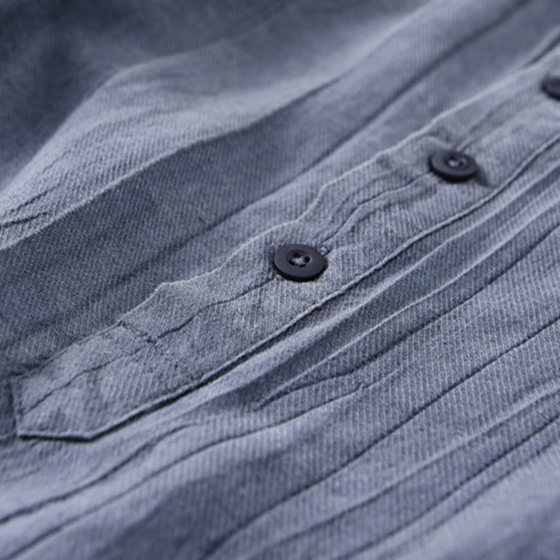 Camisas de lino ramio para hombre con cuello alto, manga larga, arrugas y medio botón, con estampado de Buddha Stones - image 13