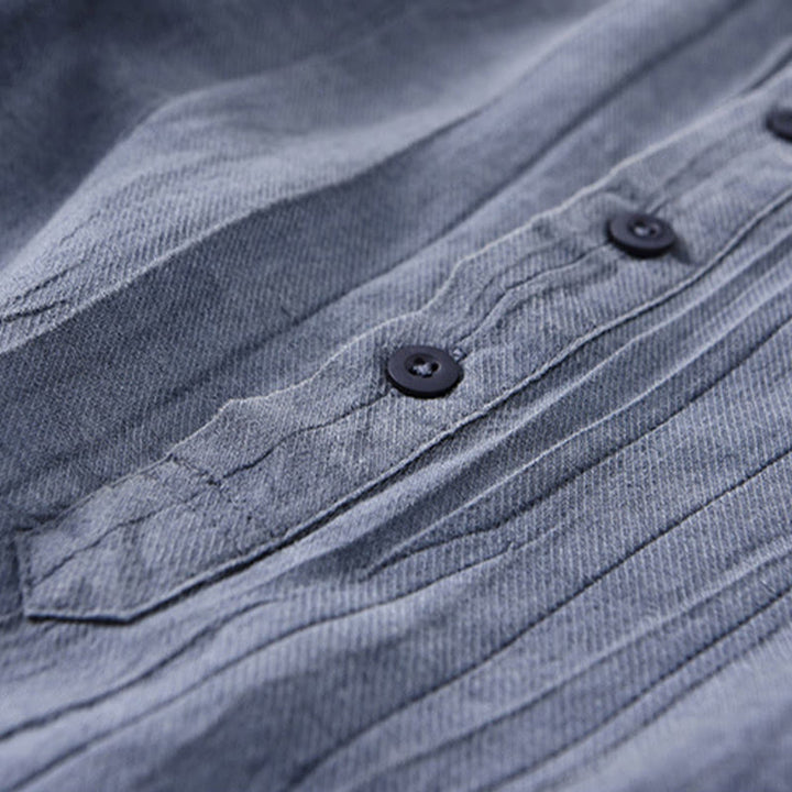 Camisas de lino ramio para hombre con cuello alto, manga larga, arrugas y medio botón, con estampado de Buddha Stones - image 13