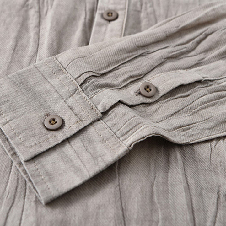 Camisas de lino ramio para hombre con cuello alto, manga larga, arrugas y medio botón, con estampado de Buddha Stones - image 3