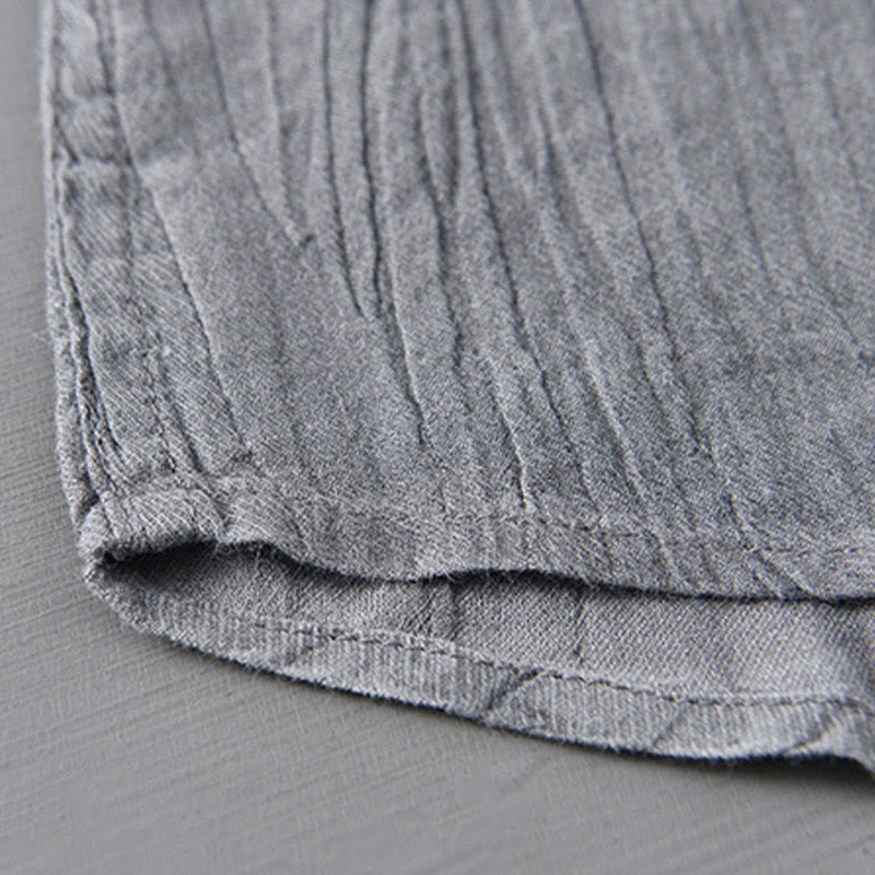 Camisas de lino ramio para hombre con cuello alto, manga larga, arrugas y medio botón, con estampado de Buddha Stones - image 9