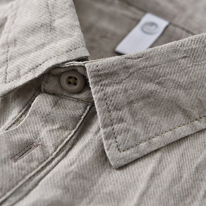 Camisas de lino ramio para hombre con cuello alto, manga larga, arrugas y medio botón, con estampado de Buddha Stones - image 1