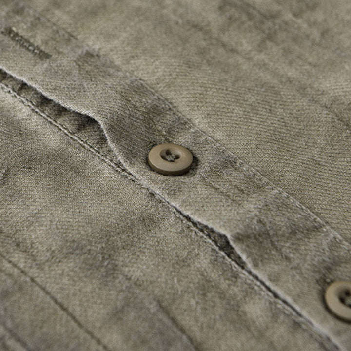 Camisas de lino ramio para hombre con cuello alto, manga larga, arrugas y medio botón, con estampado de Buddha Stones - image 17