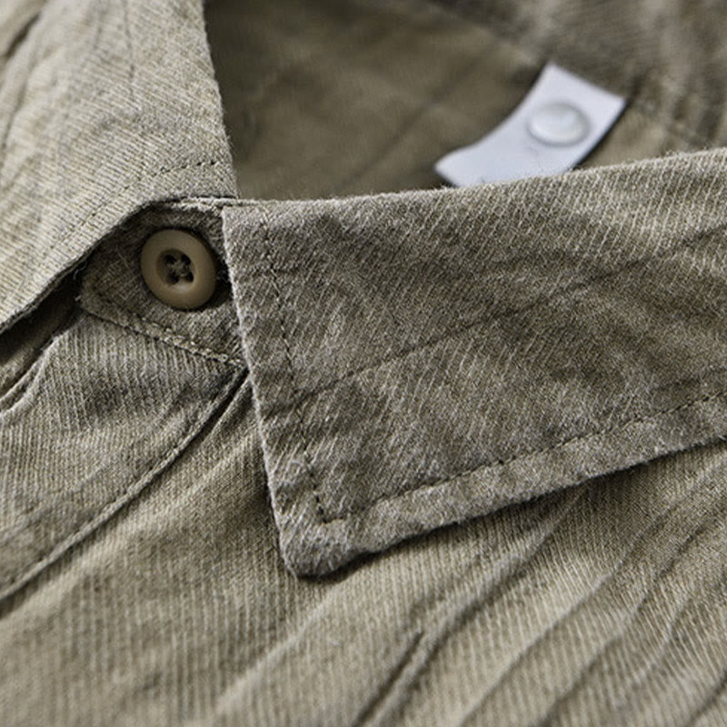 Camisas de lino ramio para hombre con cuello alto, manga larga, arrugas y medio botón, con estampado de Buddha Stones - image 16