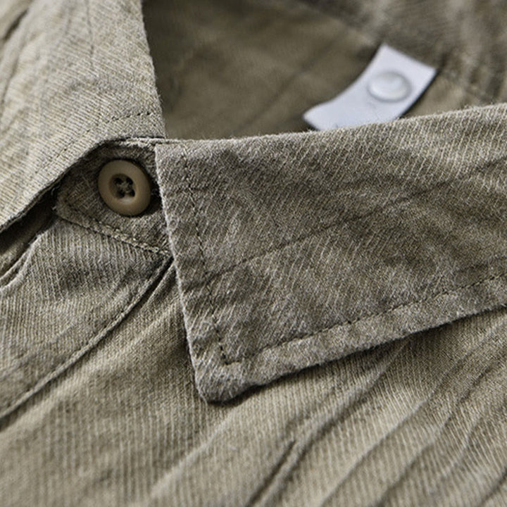 Camisas de lino ramio para hombre con cuello alto, manga larga, arrugas y medio botón, con estampado de Buddha Stones - image 16
