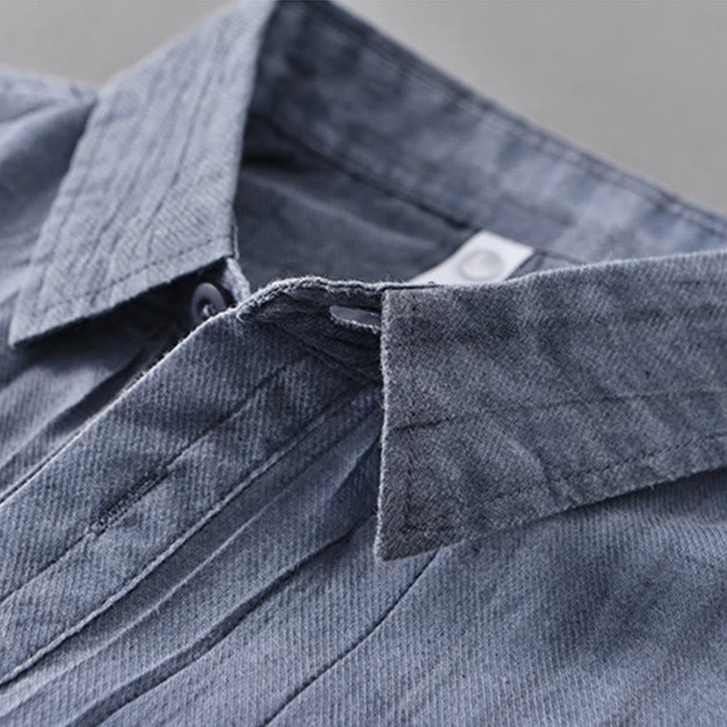 Camisas de lino ramio para hombre con cuello alto, manga larga, arrugas y medio botón, con estampado de Buddha Stones - image 12