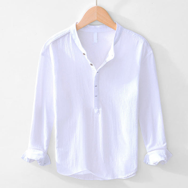 Camisas de algodón para hombre de manga larga, con medio botón y estampado de Buddha Stones, primavera y otoño - Blanco - US/UK/AU44, EU54 (4XL) - image 1
