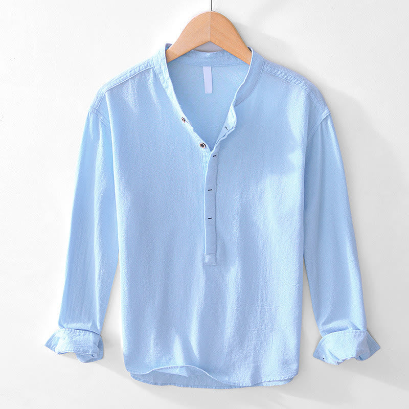Camisas de algodón para hombre de manga larga, con medio botón y estampado de Buddha Stones, primavera y otoño - Azul cielo claro - US/UK/AU44, EU54 (4XL) - image 2