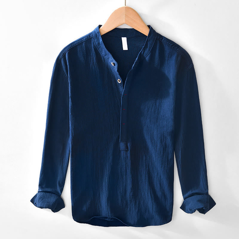 Camisas de algodón para hombre de manga larga, con medio botón y estampado de Buddha Stones, primavera y otoño - Marina de guerra - US/UK/AU44, EU54 (4XL) - image 3