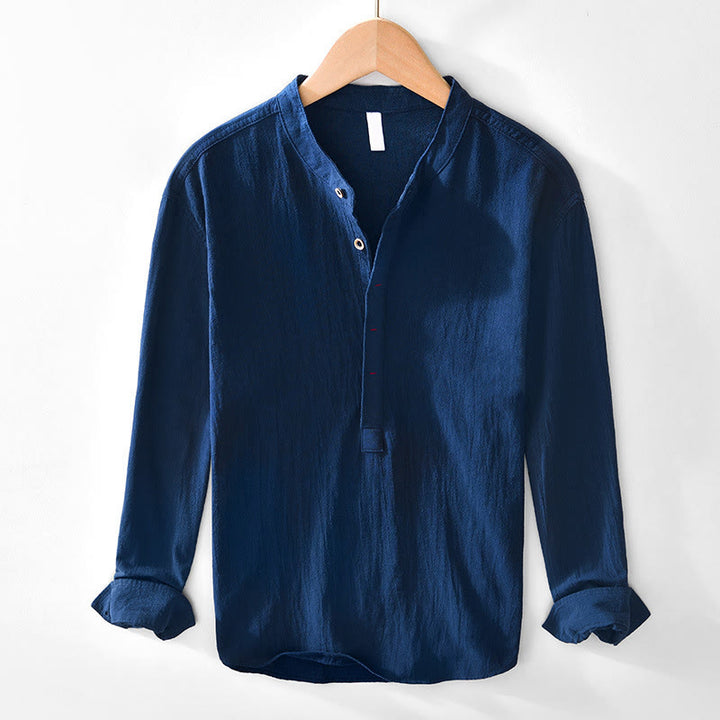 Camisas de algodón para hombre de manga larga, con medio botón y estampado de Buddha Stones, primavera y otoño - Marina de guerra - US/UK/AU44, EU54 (4XL) - image 3