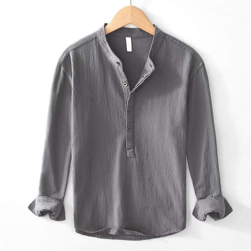 Camisas de algodón para hombre de manga larga, con medio botón y estampado de Buddha Stones, primavera y otoño - Gris - US/UK/AU44, EU54 (4XL) - image 0