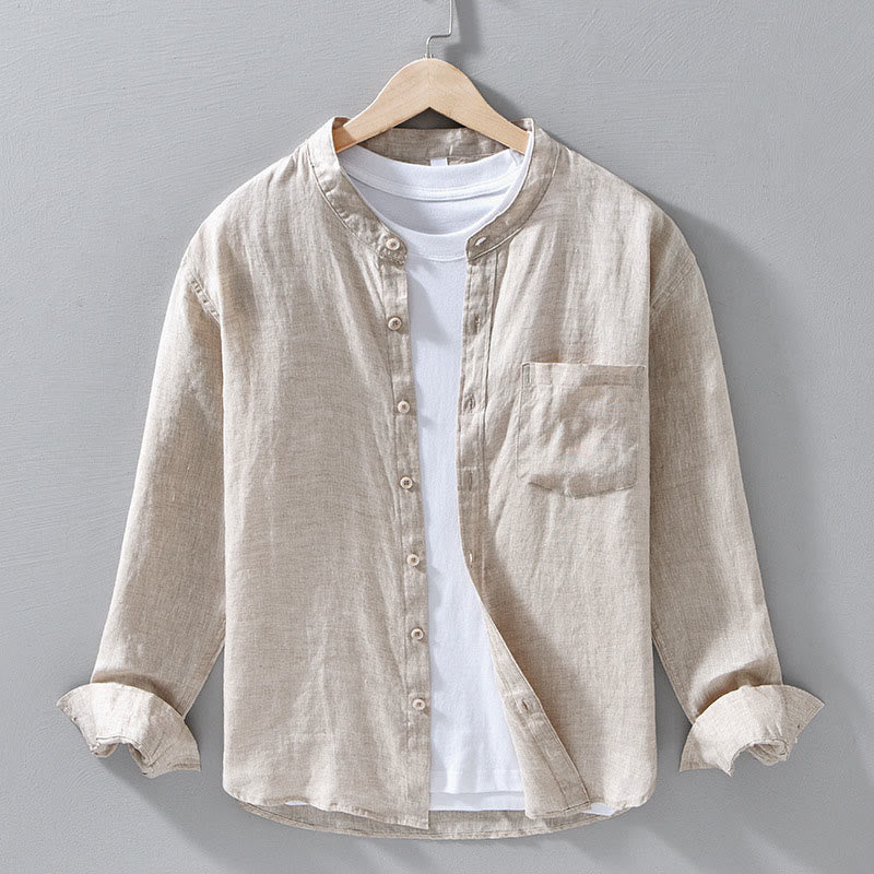 Camisas de lino para hombre con diseño sencillo de botones y manga larga con Buddha Stones en otoño - Lino - US/UK/AU42, EU52 (3XL) - image 0