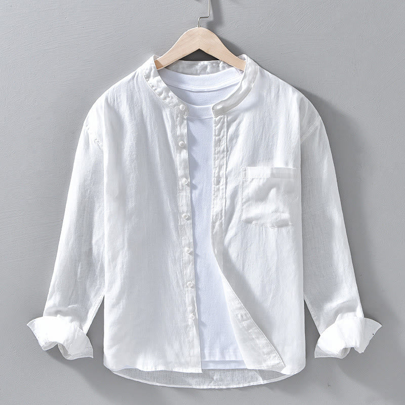Camisas de lino para hombre con diseño sencillo de botones y manga larga con Buddha Stones en otoño - Blanco - US/UK/AU42, EU52 (3XL) - image 9