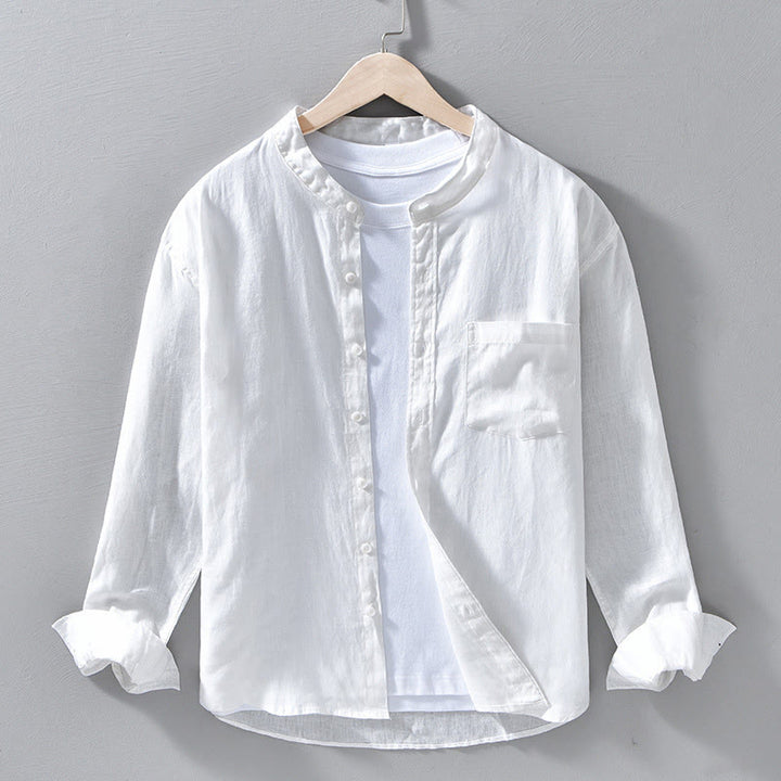 Camisas de lino para hombre con diseño sencillo de botones y manga larga con Buddha Stones en otoño - Blanco - US/UK/AU42, EU52 (3XL) - image 9