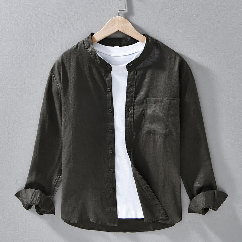 Camisas de lino para hombre con diseño sencillo de botones y manga larga con Buddha Stones en otoño - Gris pizarra oscuro - US/UK/AU42, EU52 (3XL) - image 18