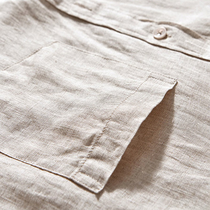 Camisas de lino para hombre con diseño sencillo de botones y manga larga con Buddha Stones en otoño - image 4