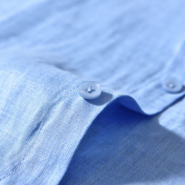 Camisas de lino para hombre con diseño sencillo de botones y manga larga con Buddha Stones en otoño - image 14