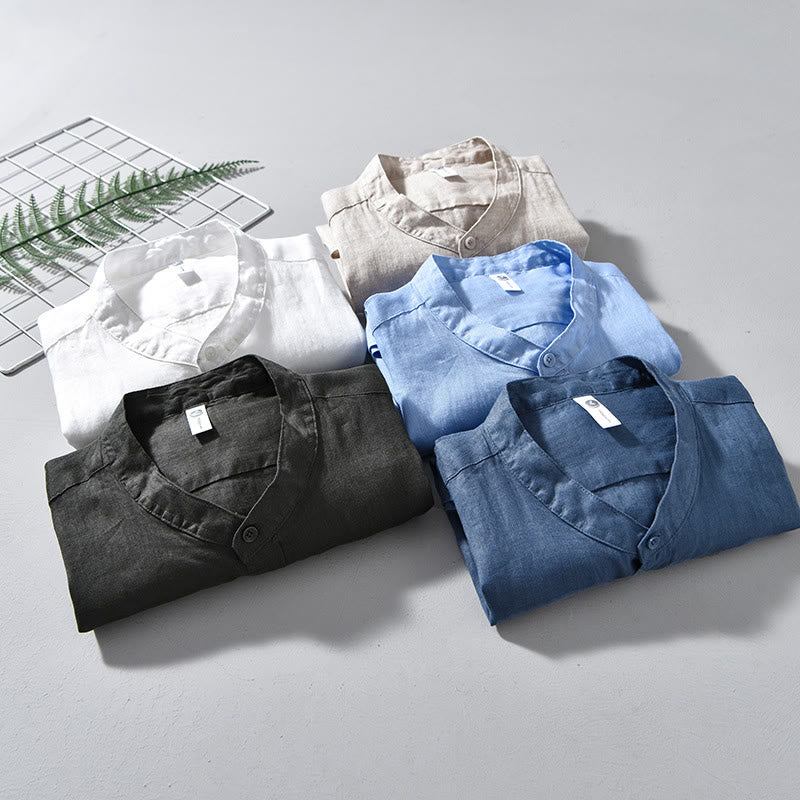 Camisas de lino para hombre con diseño sencillo de botones y manga larga con Buddha Stones en otoño - image 1