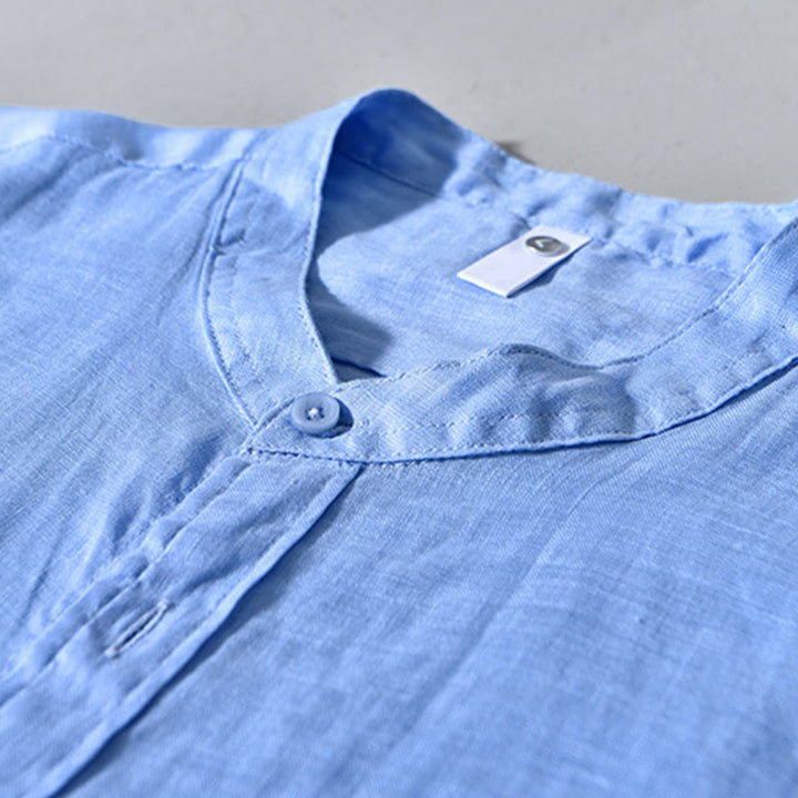 Camisas de lino para hombre con diseño sencillo de botones y manga larga con Buddha Stones en otoño - image 13