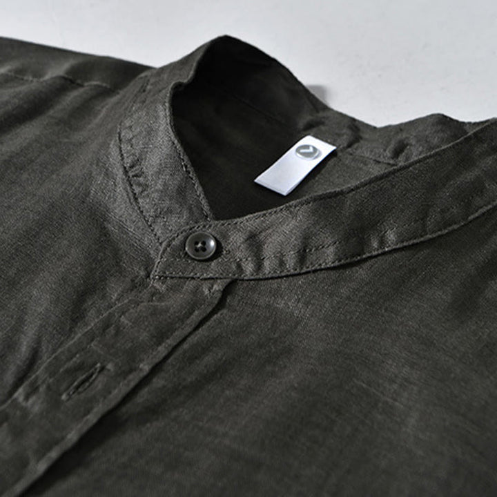 Camisas de lino para hombre con diseño sencillo de botones y manga larga con Buddha Stones en otoño - image 19