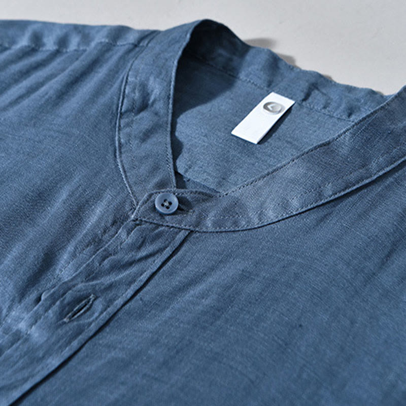 Camisas de lino para hombre con diseño sencillo de botones y manga larga con Buddha Stones en otoño - image 16