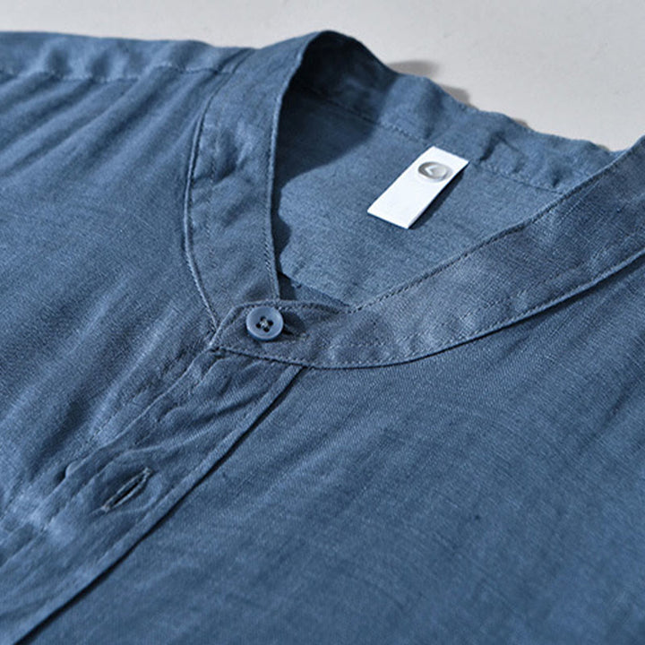 Camisas de lino para hombre con diseño sencillo de botones y manga larga con Buddha Stones en otoño - image 16
