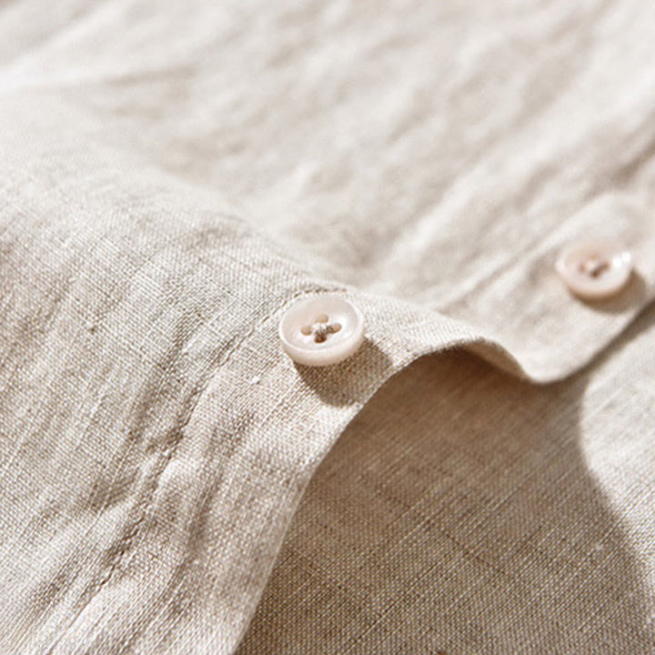 Camisas de lino para hombre con diseño sencillo de botones y manga larga con Buddha Stones en otoño - image 5