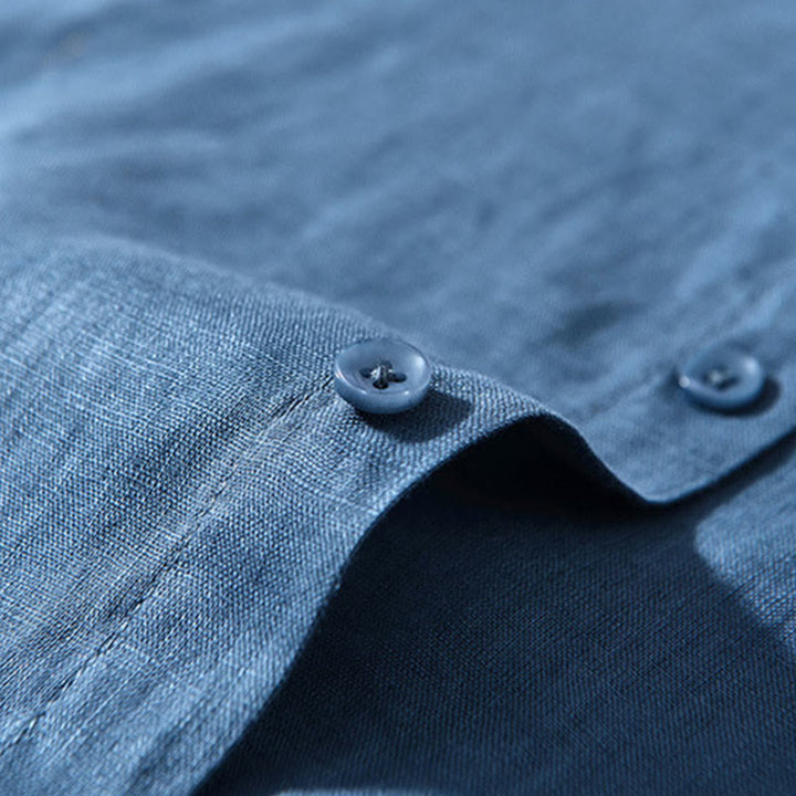 Camisas de lino para hombre con diseño sencillo de botones y manga larga con Buddha Stones en otoño - image 17