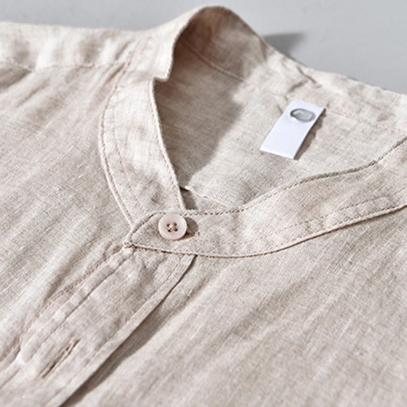 Camisas de lino para hombre con diseño sencillo de botones y manga larga con Buddha Stones en otoño - image 3