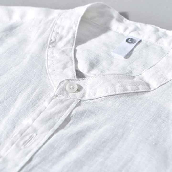 Camisas de lino para hombre con diseño sencillo de botones y manga larga con Buddha Stones en otoño - image 10