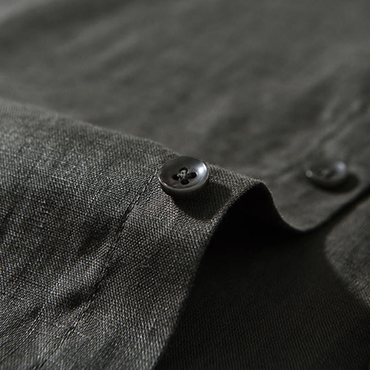 Camisas de lino para hombre con diseño sencillo de botones y manga larga con Buddha Stones en otoño - image 20