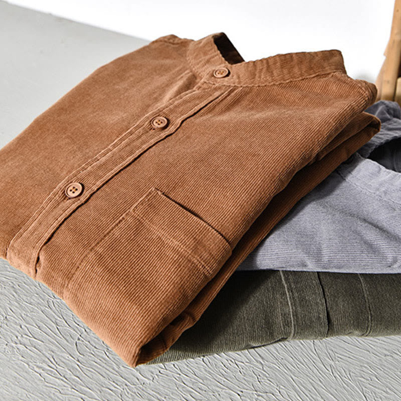 Chaqueta de pana de algodón con botones y manga larga para hombre de Buddha Stones - image 12