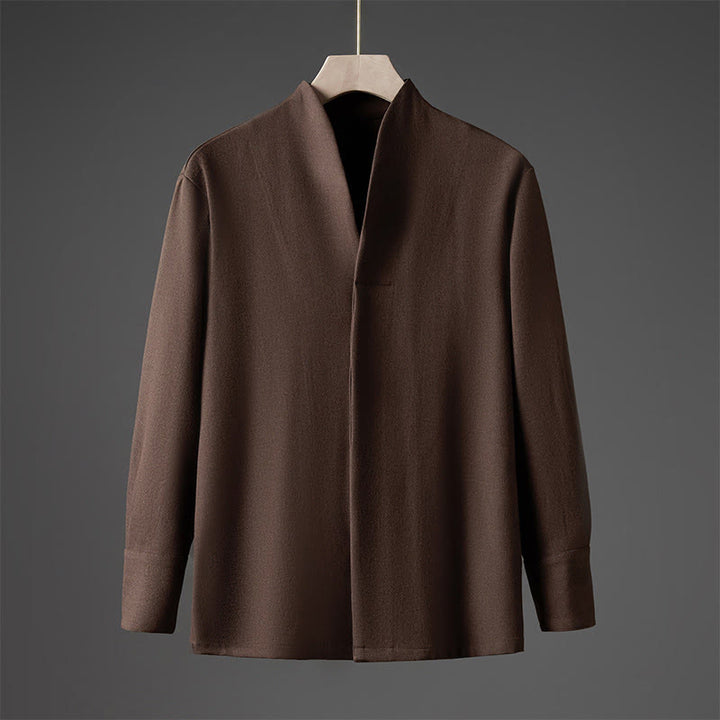 Camisas de hombre con diseño de medio botón oculto y manga larga con estampado de Buddha Stones en color liso y caída - Tierra de siena - US/UK/AU46, EU56 (5XL) - image 15