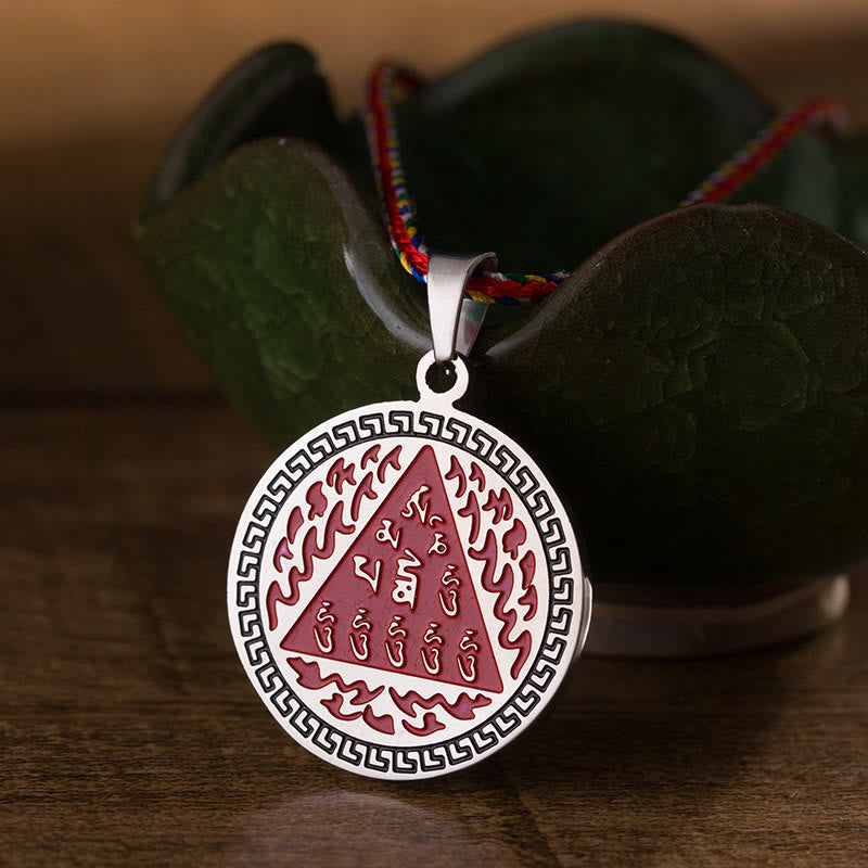 Collar con colgante de cuerda de color de acero de titanio con Buddha Stones Om Hum en sánscrito para la suerte - image 10