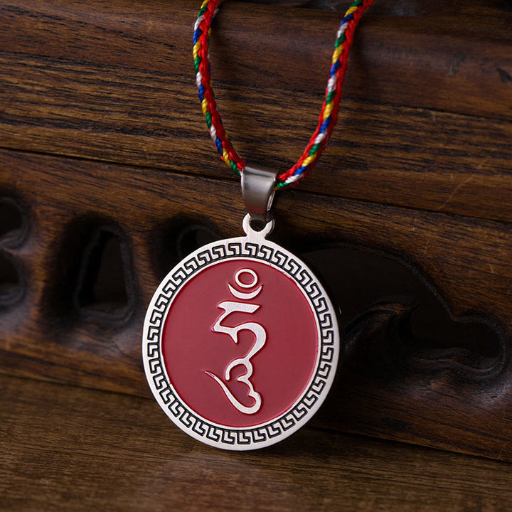 Collar con colgante de cuerda de color de acero de titanio con Buddha Stones Om Hum en sánscrito para la suerte - image 8